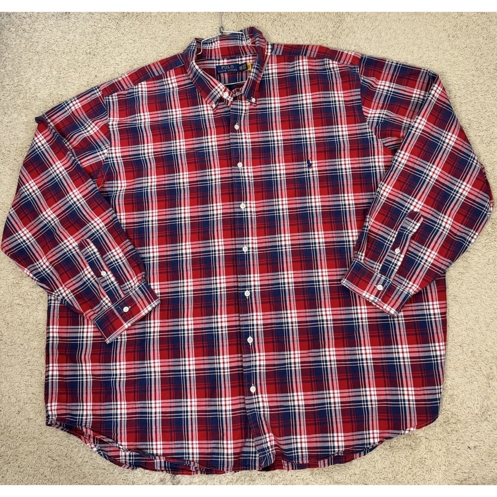 Polo Ralph‎ Lauren Men's Classic Fit Button Down Red White Blue plaid Size 4XB